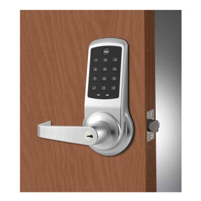 Yale nexTouch Cylindrical Z-Wave Plus v2 Pushbutton Lock, Augusta Lever, Satin Chrome